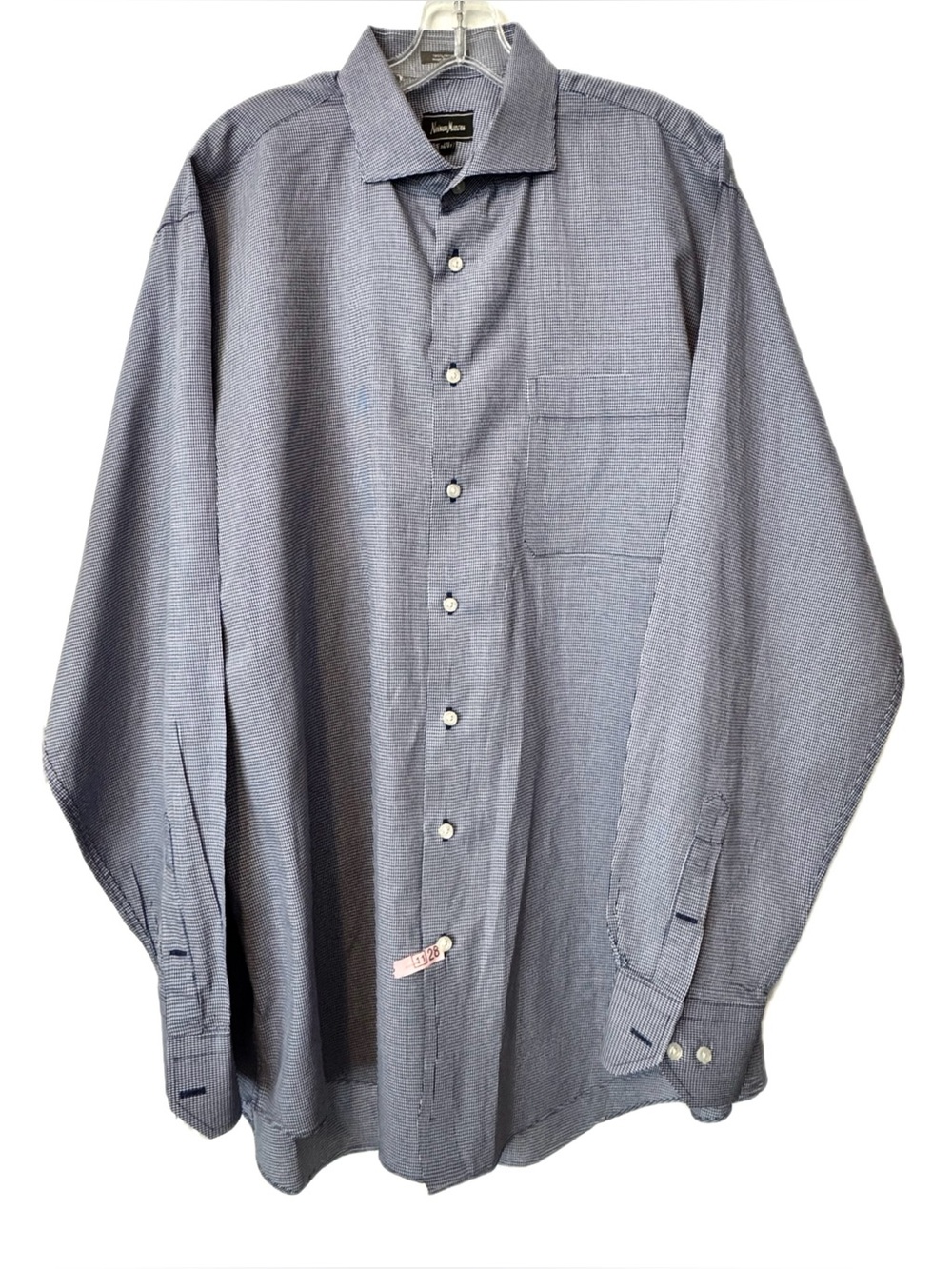 Neiman Marcus Blue White Check Dress Shirt 17.5 36/37 100% Cotton Men's